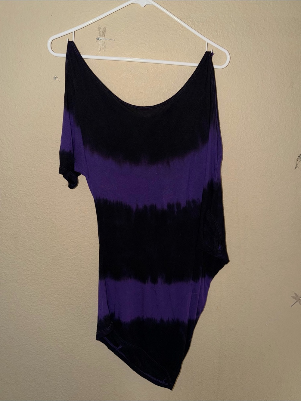 Purple & Black Tie-Dye Asymmetric Women's Top
